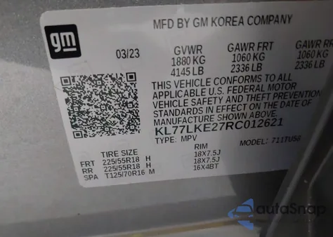 2024 Chevrolet Trax Fwd Activ from USA, damaged, VIN KL77LKE27RC012621